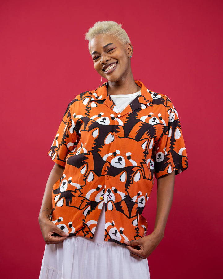 Left On Red Panda Button Up
