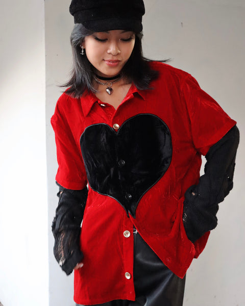 Heart Shaped Short Sleeve Button Up