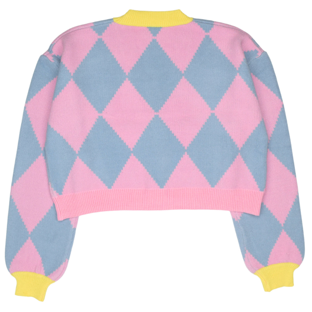 Cropped Blue and Pink Argyle Cardigan