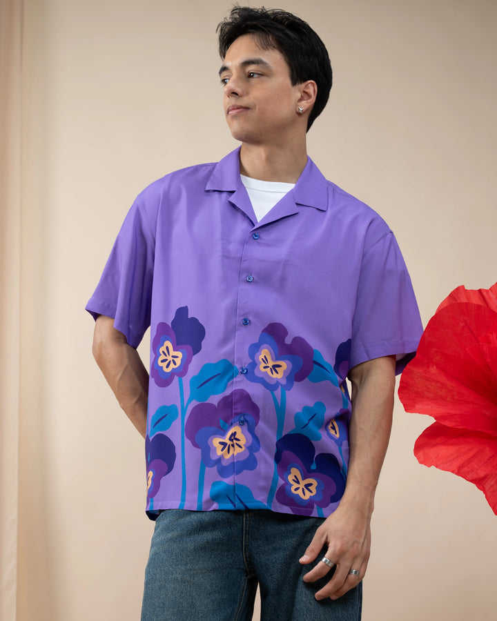 Violet Flower Button Up