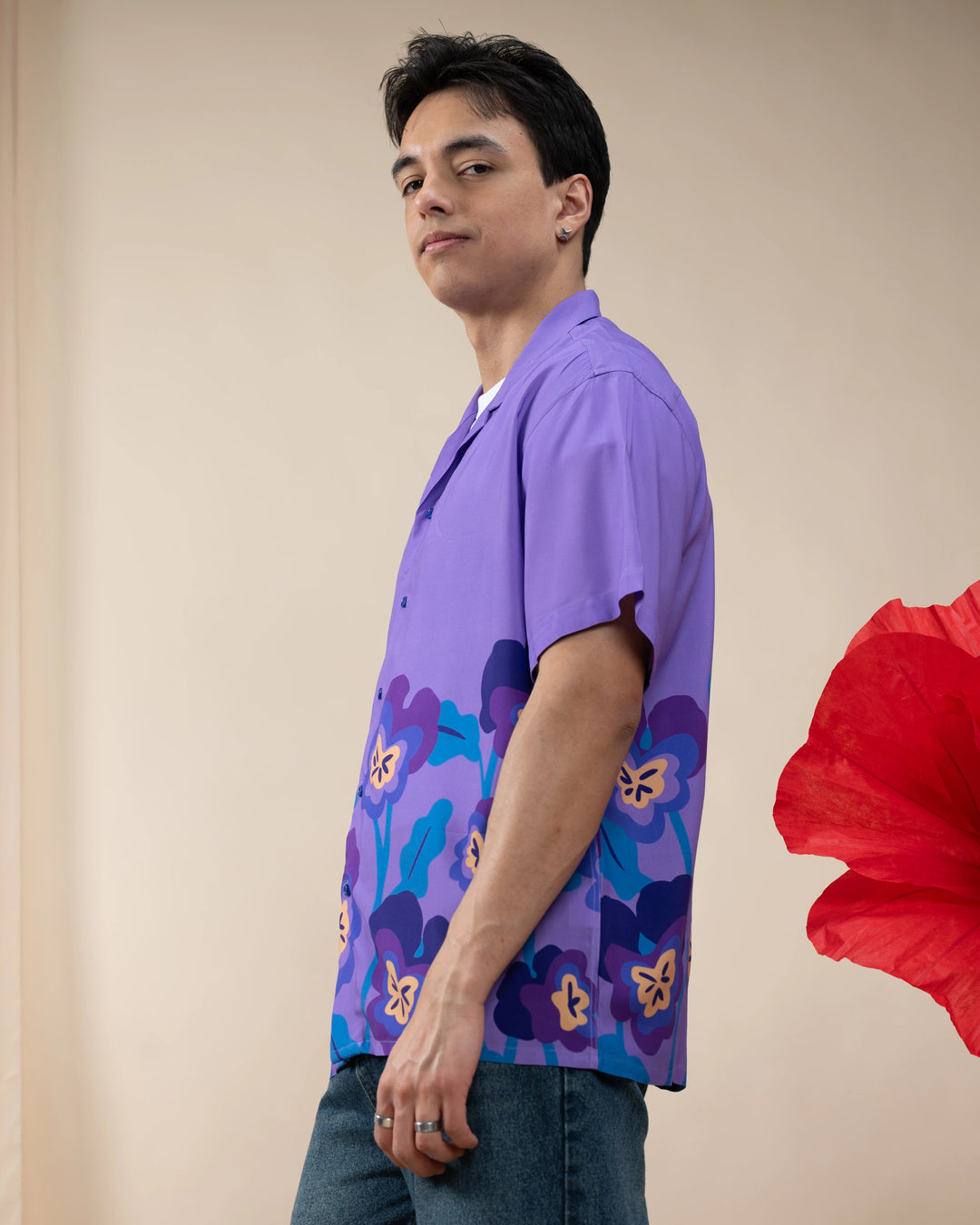 Violet Flower Button Up