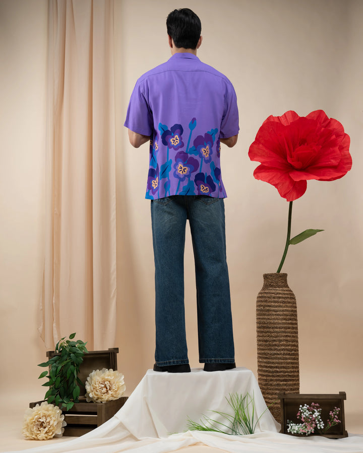 Violet Flower Button Up