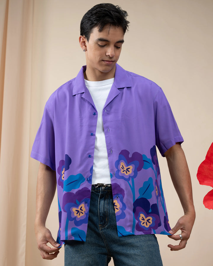 Violet Flower Button Up