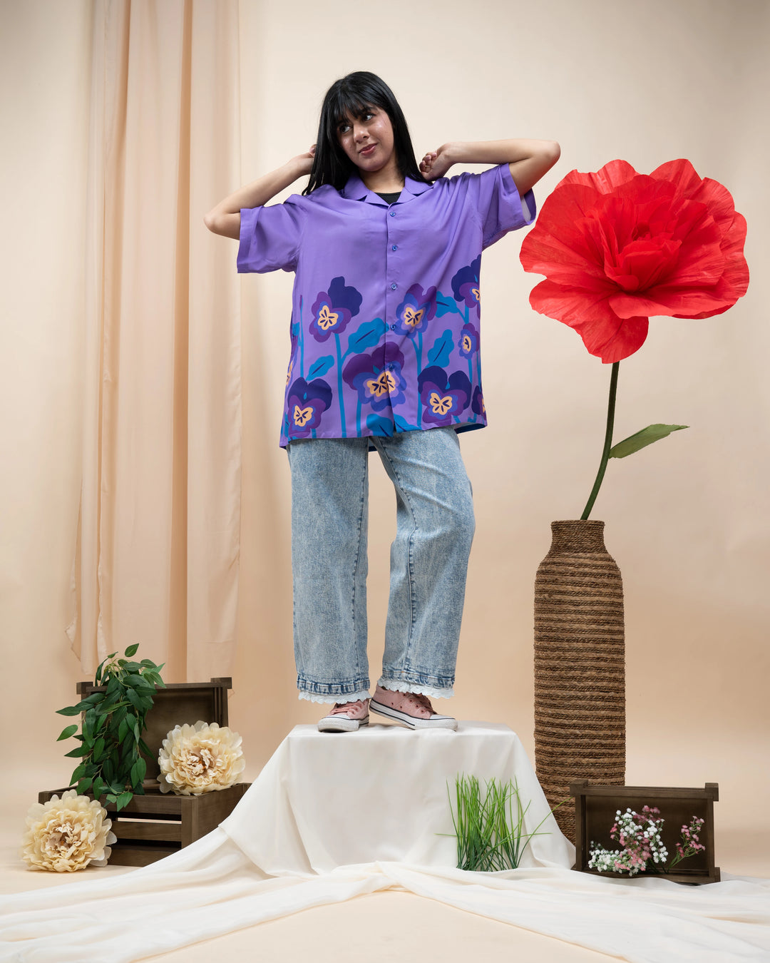 Violet Flower Button Up