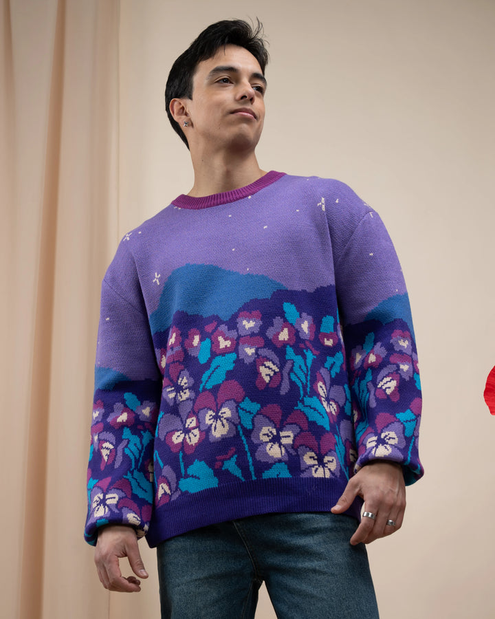 Violet Flower Sweater