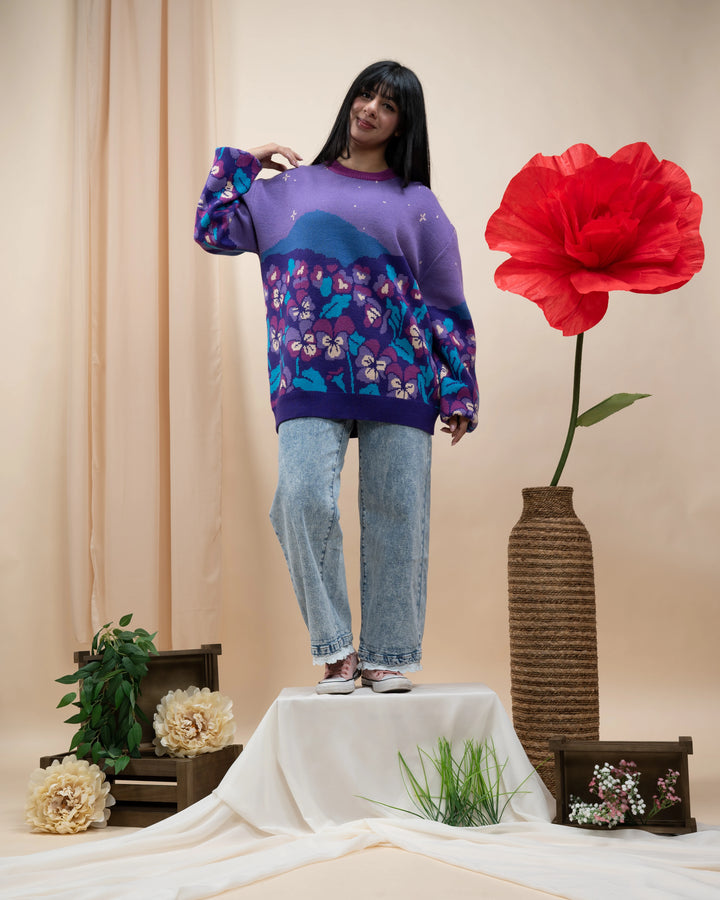 Violet Flower Sweater