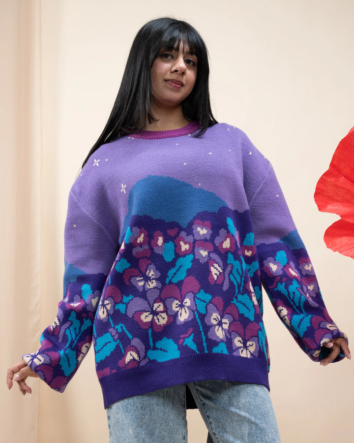 Violet Flower Sweater