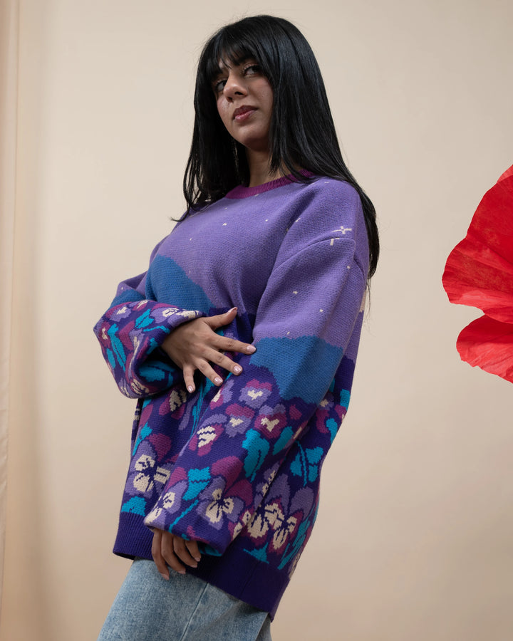 Violet Flower Sweater