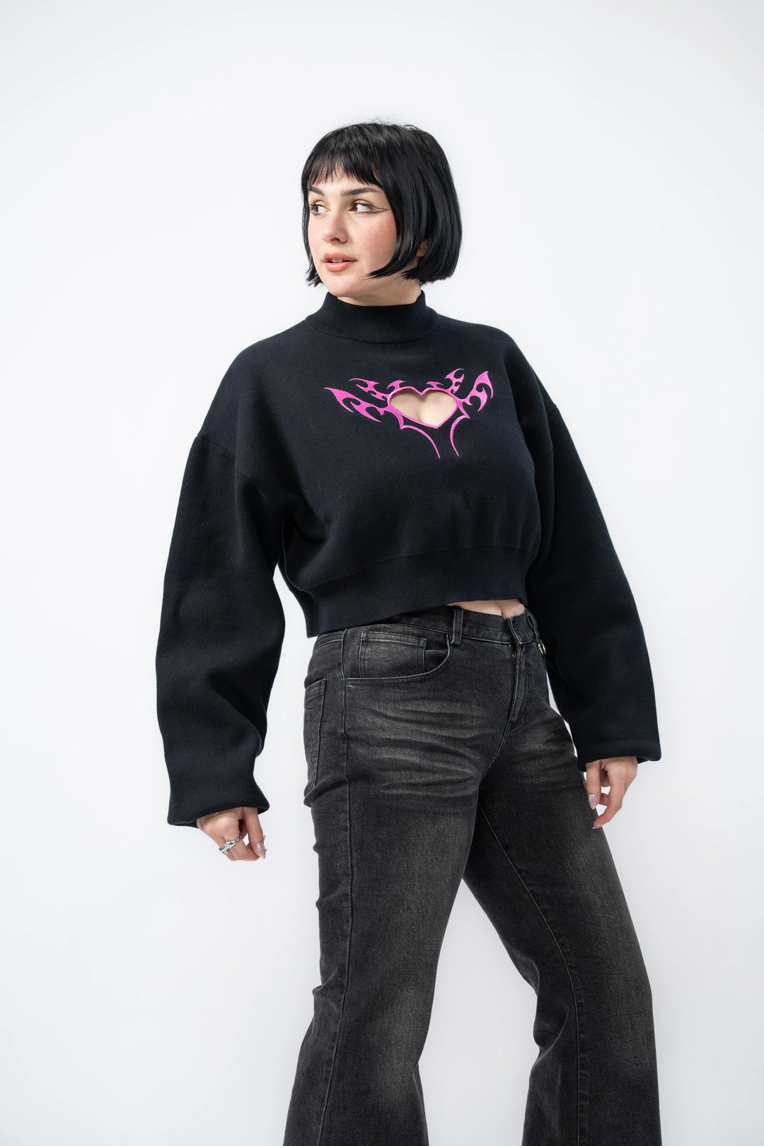Cyber Heart Cut Out Sweater