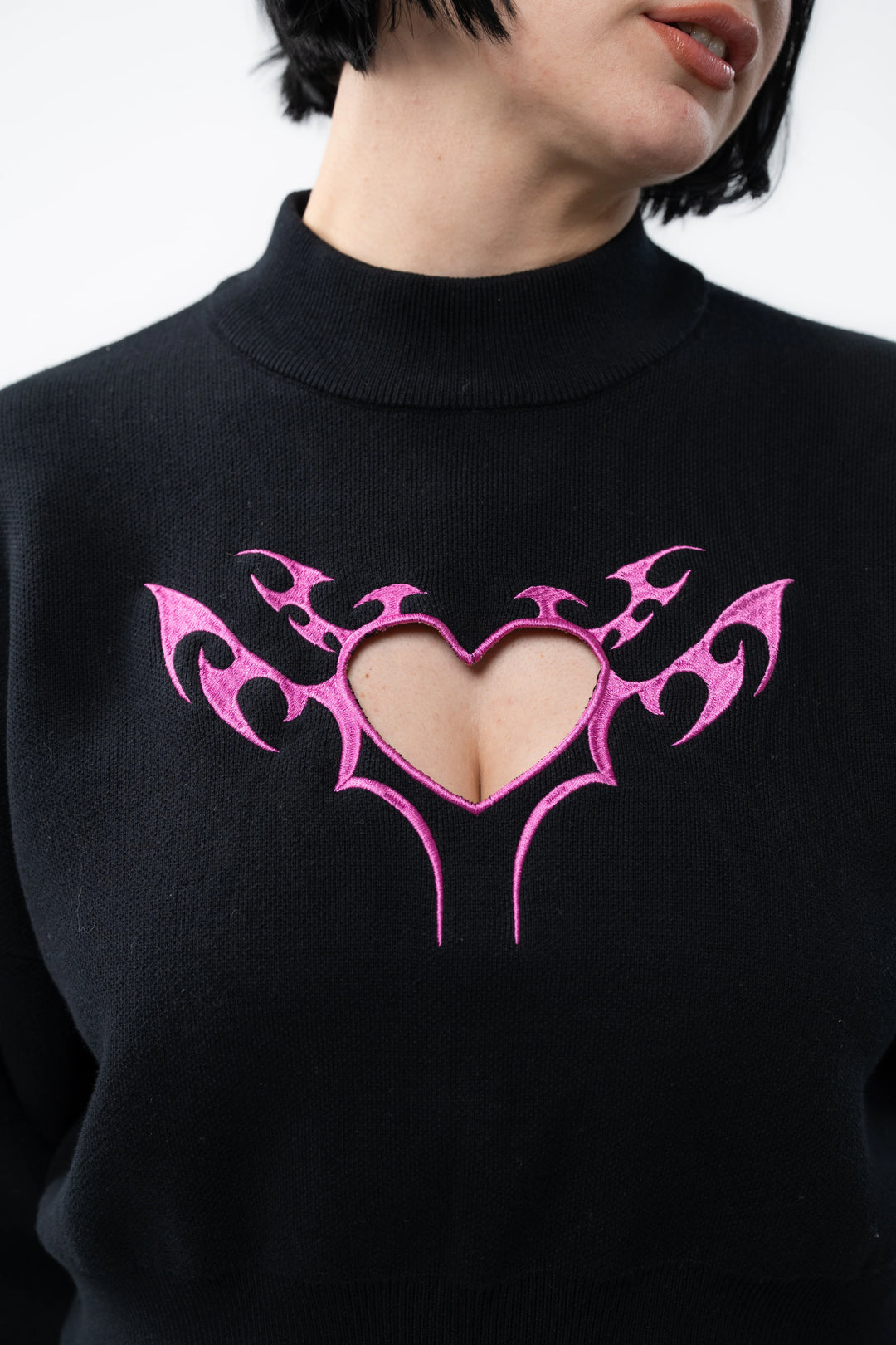 Cyber Heart Cut Out Sweater