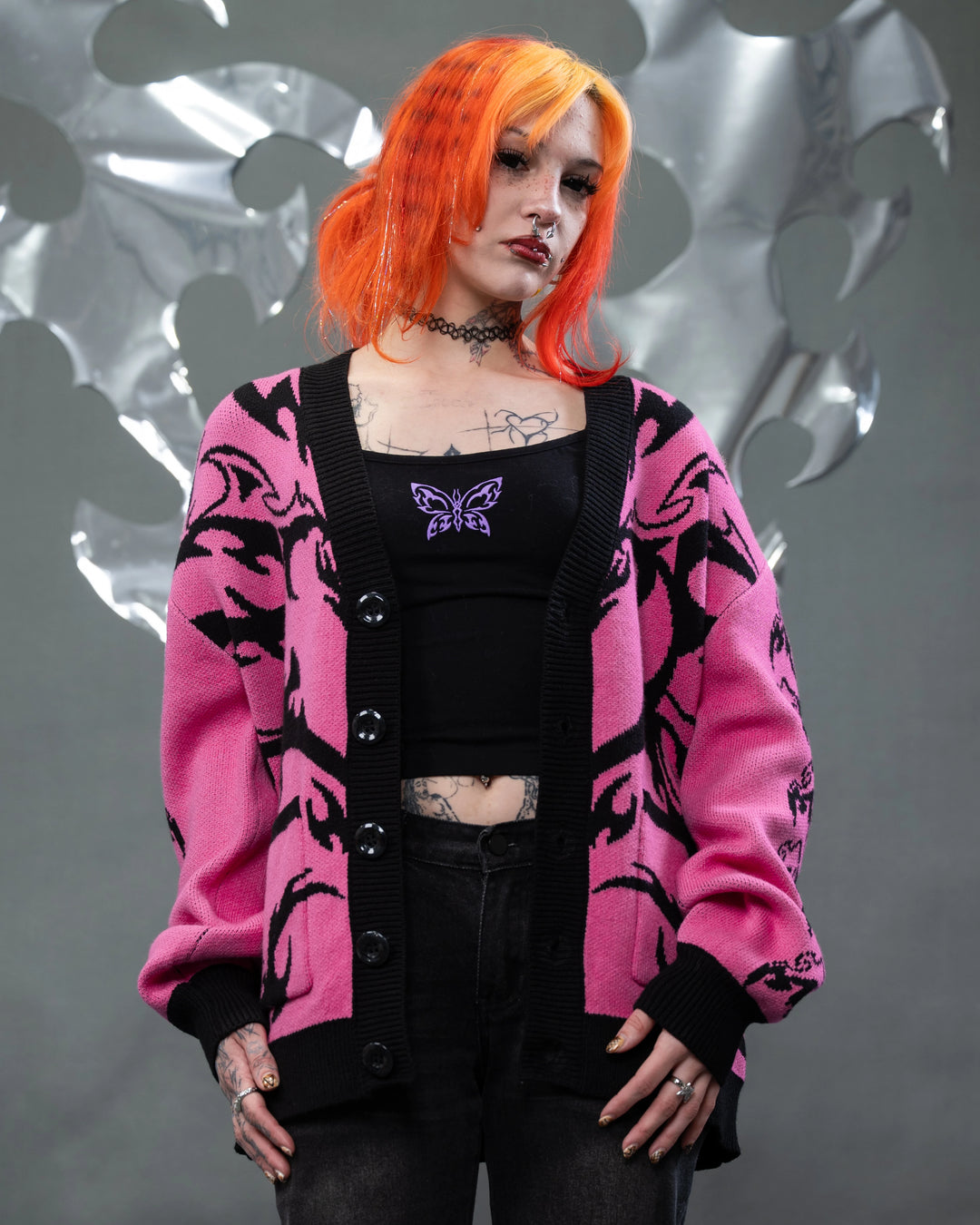 Ribbon Heart パターンメッシュカーディガン サックス Heather（ヘザー）の「リボンメッシュカーディガン 113937