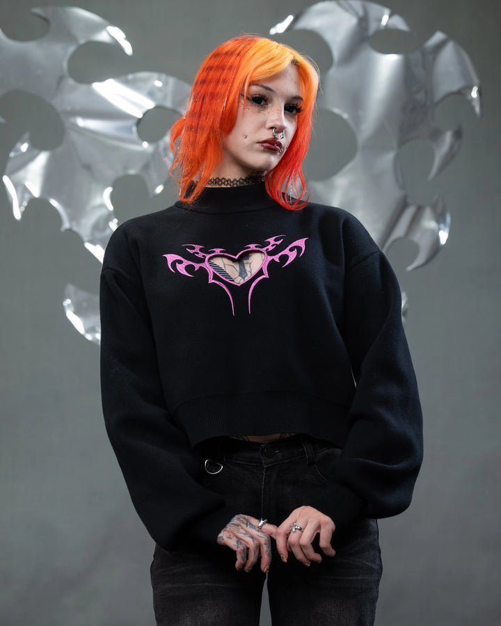 Cyber Heart Cut Out Sweater