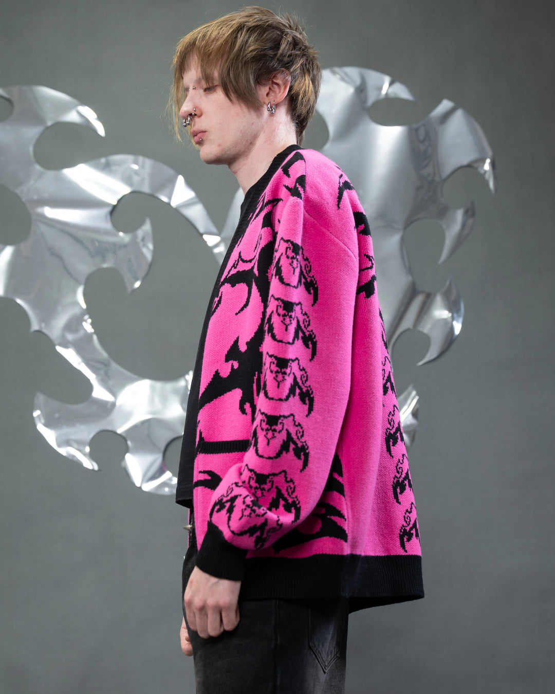 Ribbon Heart パターンメッシュカーディガン サックス Heather（ヘザー）の「リボンメッシュカーディガン 113937