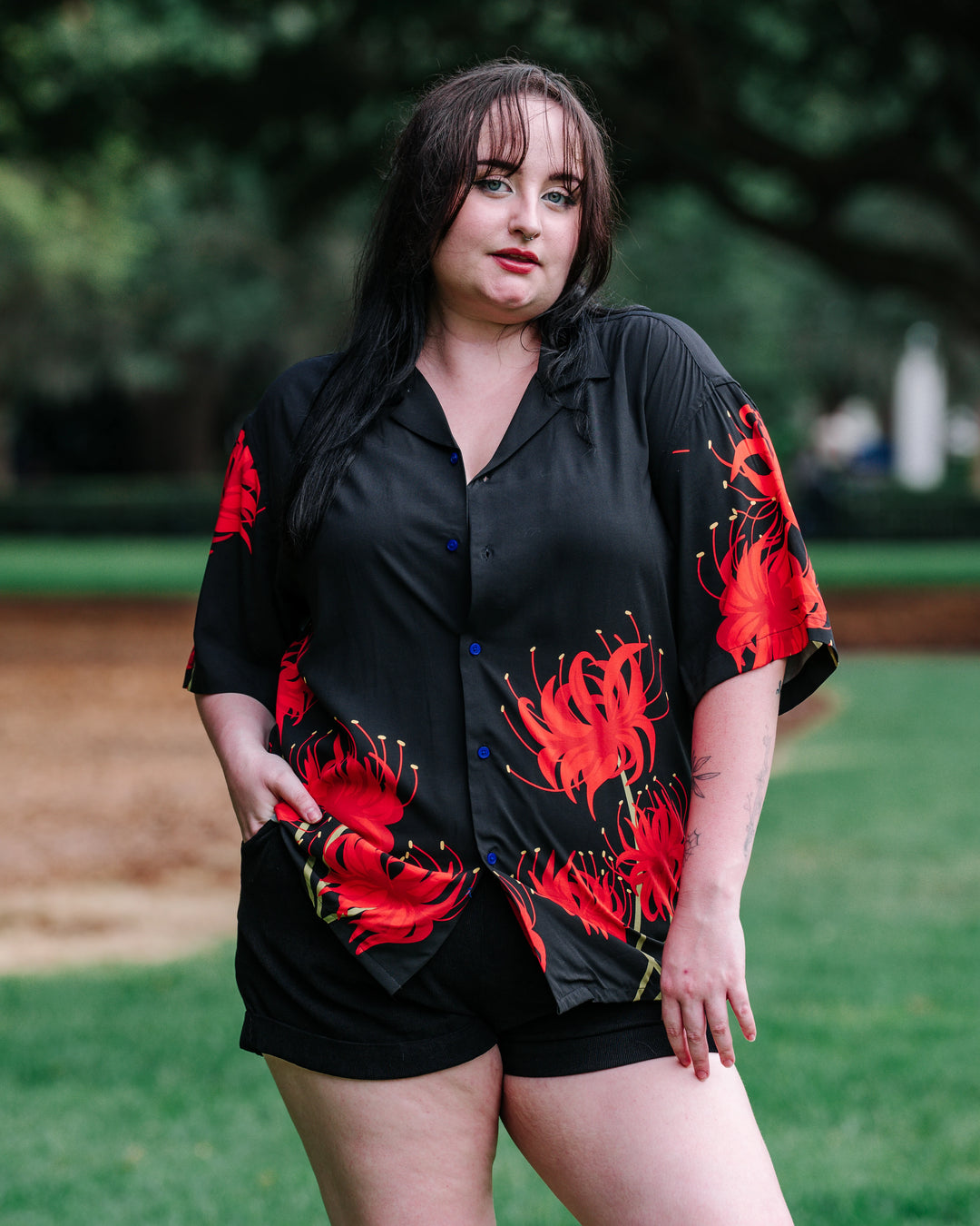 Blue Spider Lily Button Up