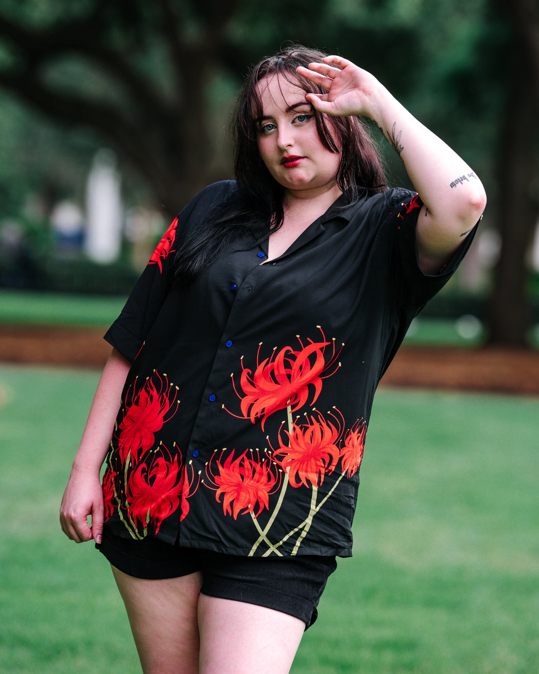 Blue Spider Lily Button Up