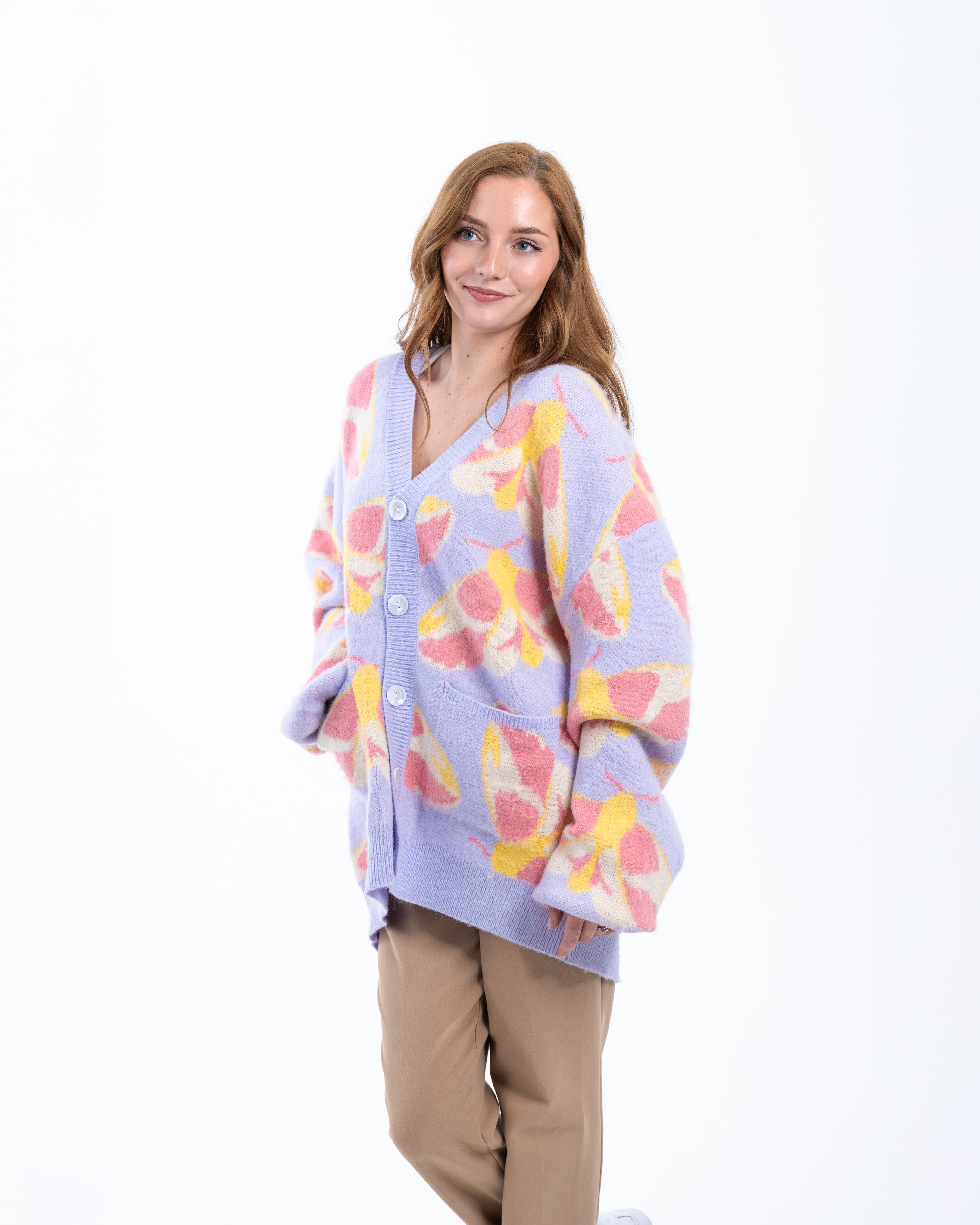 Fuzzy Rosy Maple Moth Cardigan – Steady Hands