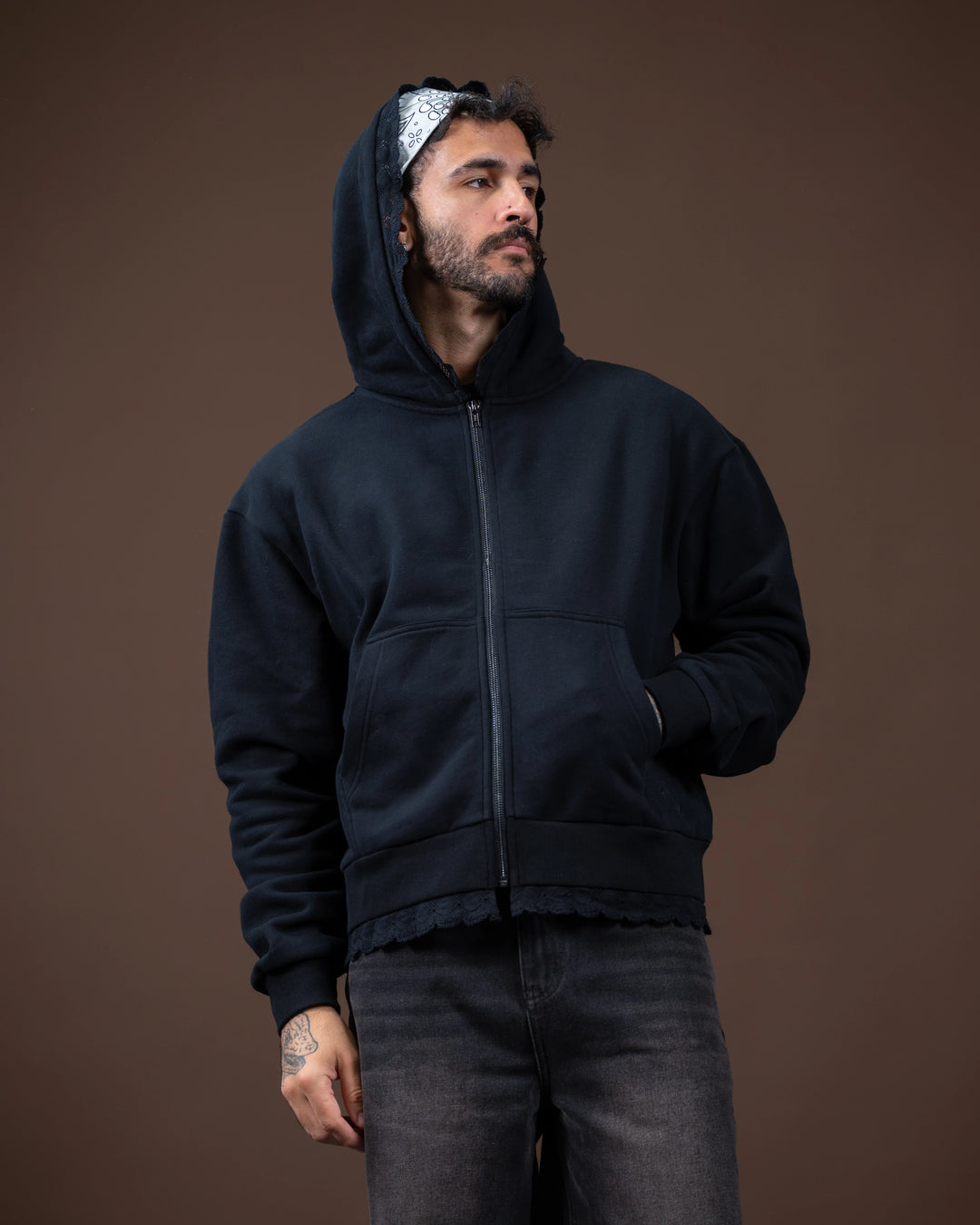 Basics Lace Zip Up Hoodie