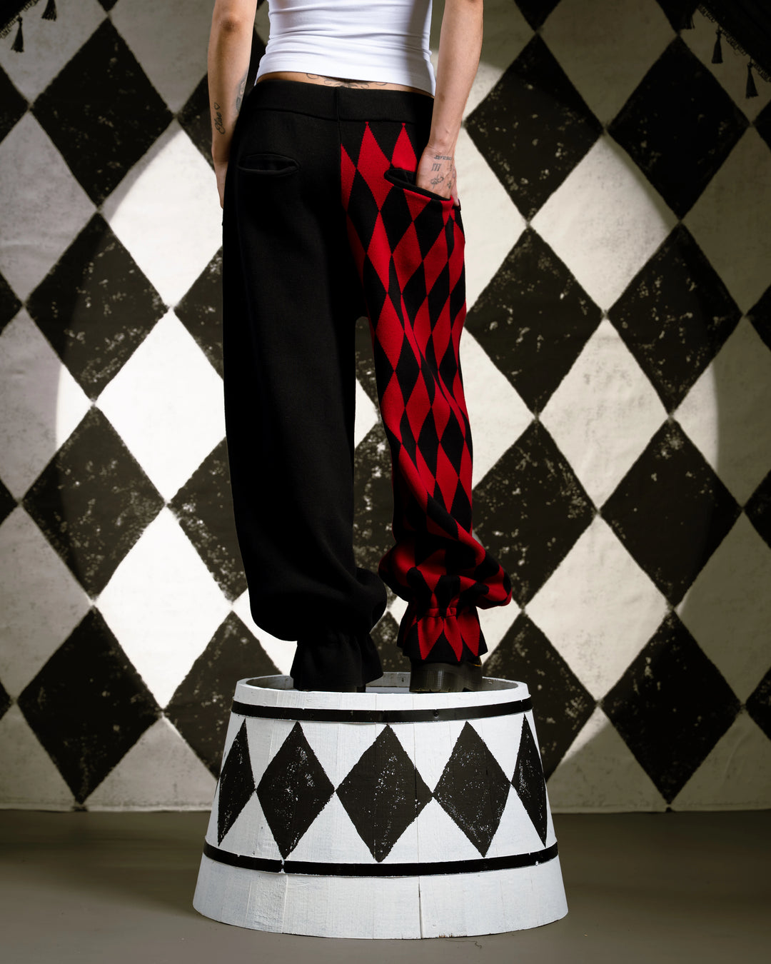 Crimson Harlequin Knit Pants