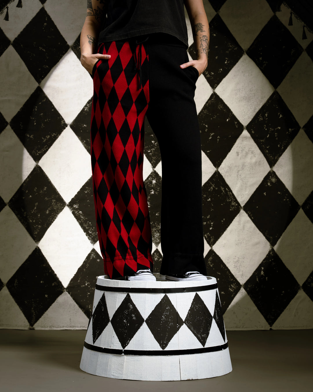 Crimson Harlequin Knit Pants