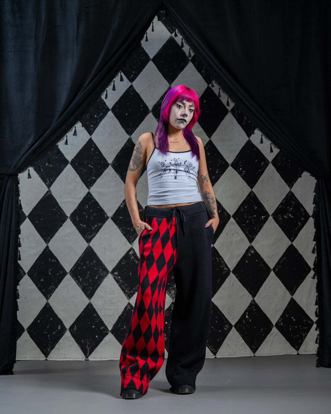 Crimson Harlequin Knit Pants