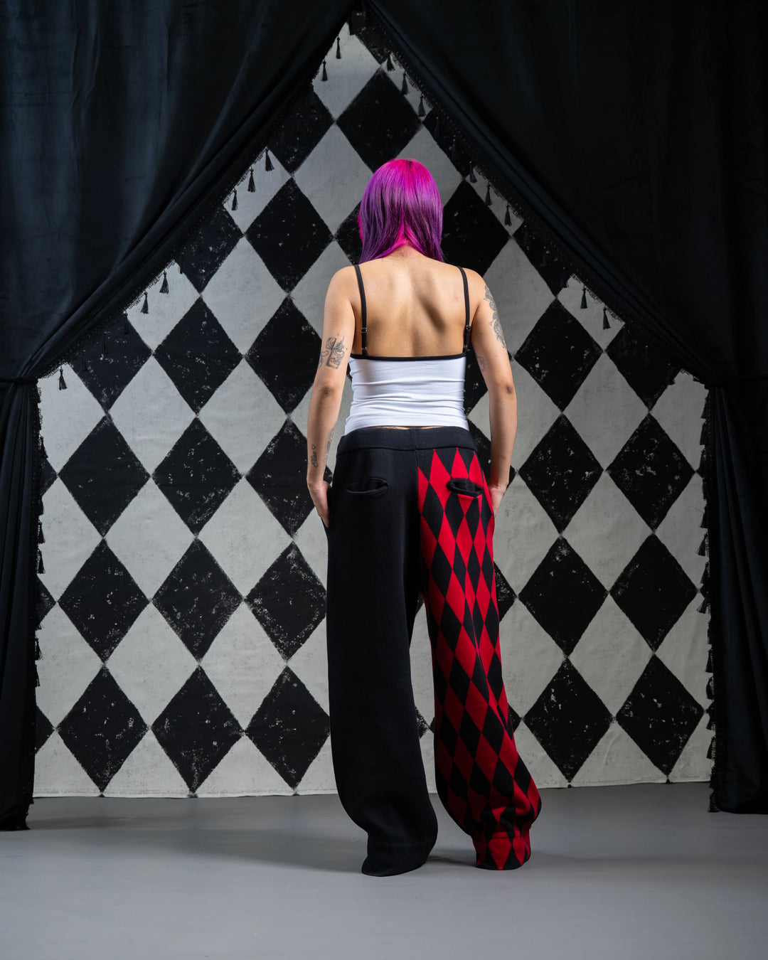 Crimson Harlequin Knit Pants