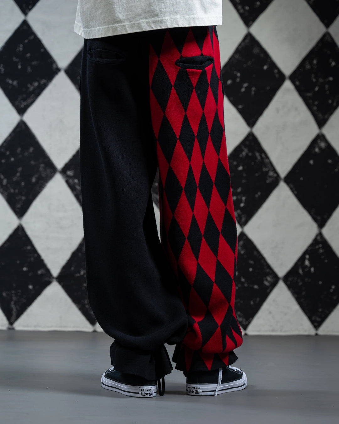 Crimson Harlequin Knit Pants
