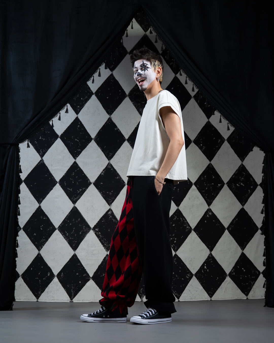 Crimson Harlequin Knit Pants