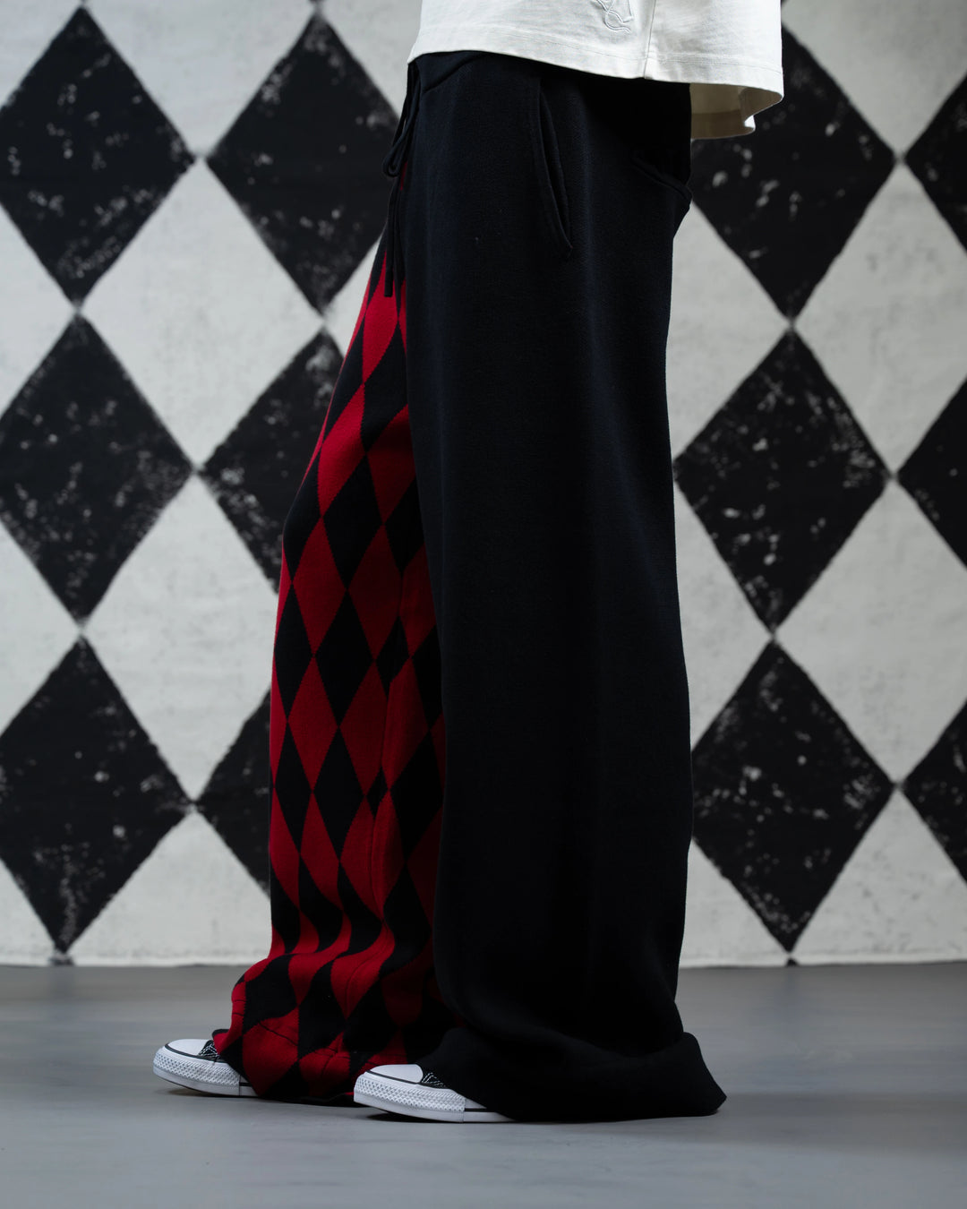 Crimson Harlequin Knit Pants