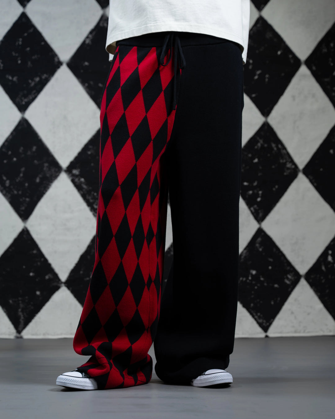 Crimson Harlequin Knit Pants