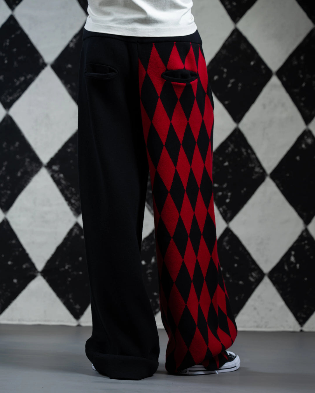 Crimson Harlequin Knit Pants