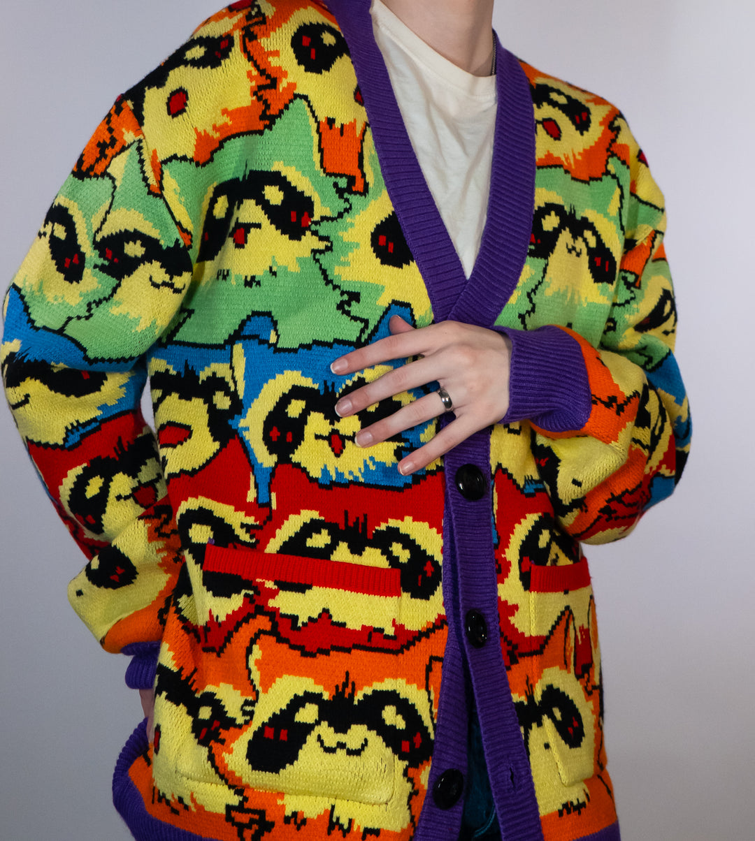 Mens Rainbow Cardigans Rainbow Raccoon Cardigan – Steady Hands