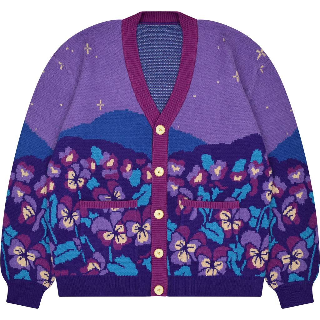 Chesty Flower Motif Cardigan ラベンダー Lilac/ecru Roses Chunky Cropped Cardigan for Woman , Lilac Sweater